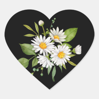 Cœur Daisy flower on black background Sticker