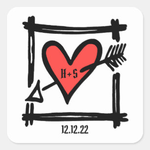 Coeur d'amour de mariage personnalisé Stickers noi