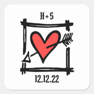 Coeur d'amour de mariage personnalisé Stickers noi