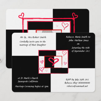Coeur d'amour moderne noir blanc invitations de ma