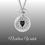 Coeur d'amour noir et gris Montre de collier<br><div class="desc">Collier Montre cadeau. Avec un coeur d'amour noir et des numéros d'horloge sur un arrière - plan gris.</div>