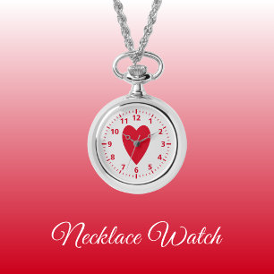Coeur d'amour rouge et gris Montre de collier