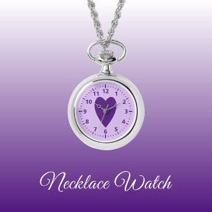 Coeur d'amour violet foncé et clair Collier Montre