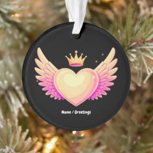 Coeur d'ange avec ailes roses Cool et couronne Une