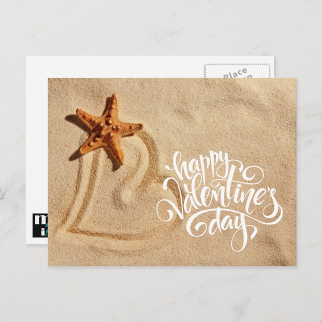 Coeur dans le sable. Cartes postales Saint Valenti (Devant / Derrière)