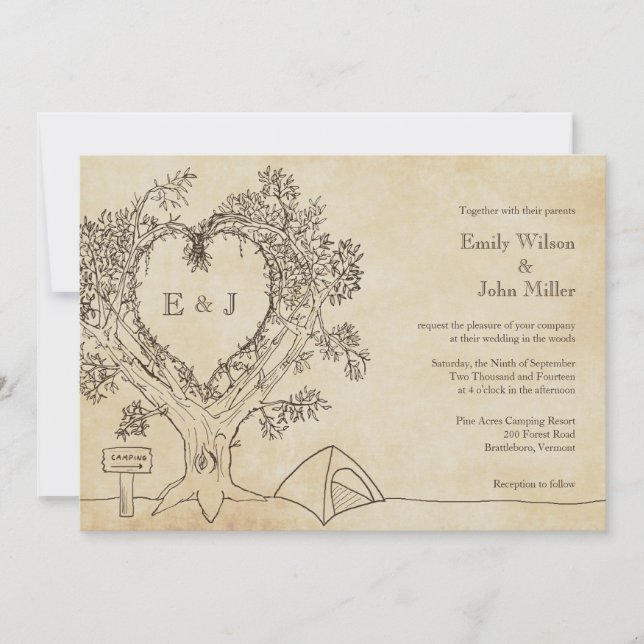 Coeur dans un arbre Invitations de mariage pour le (Devant)