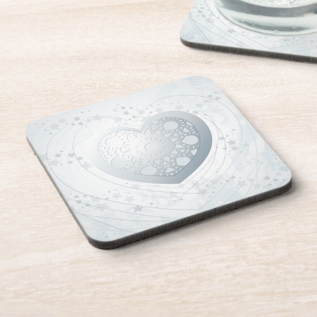Coeur d'argent, dessous de verre de liège (Côté gauche)