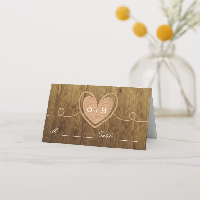 Coeur de Burlap rustique | Cartes de placement pou (Devant)