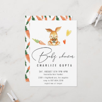 Coeur de carotte de lapin Baby shower Invitation f