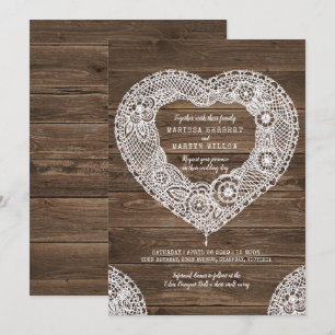 Coeur de dentelle rustique sur les invitations de