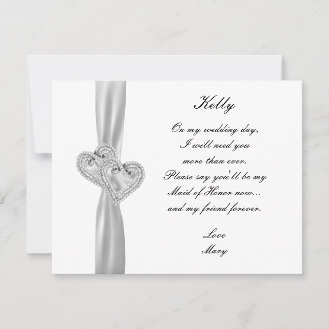 Cœur de diamant Blanc mariage témoin carte (Devant)