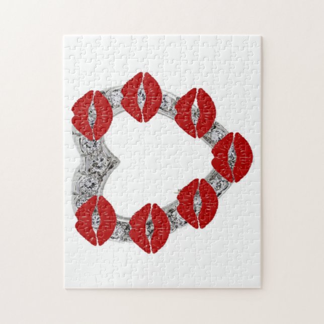 Cœur de diamant de puzzle avec des baisers (Vertical)
