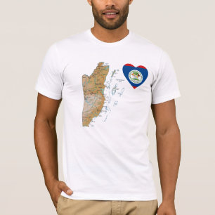 Coeur de drapeau de Belize + T-shirt de carte