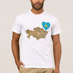Coeur de drapeau de Kazakhstan et T-shirt de carte