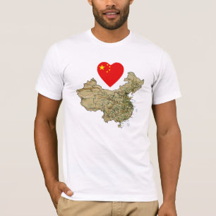 Coeur de drapeau de la Chine et T-shirt de carte