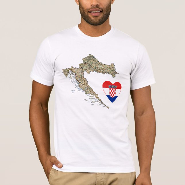 Coeur de drapeau de la Croatie et T-shirt de carte (Devant)