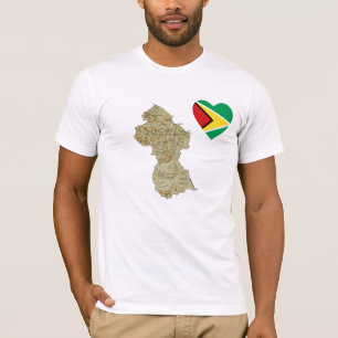 Coeur de drapeau de la Guyane et T-shirt de carte