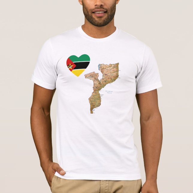 Coeur de drapeau de la Mozambique et T-shirt de (Devant)