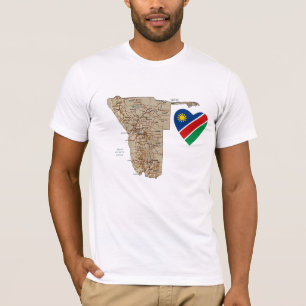Coeur de drapeau de la Namibie et T-shirt de carte