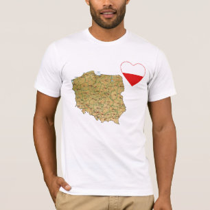 Coeur de drapeau de la Pologne et T-shirt de carte