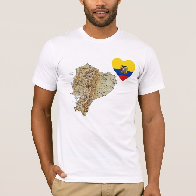 Coeur de drapeau de l'Equateur et T-shirt de carte (Devant)