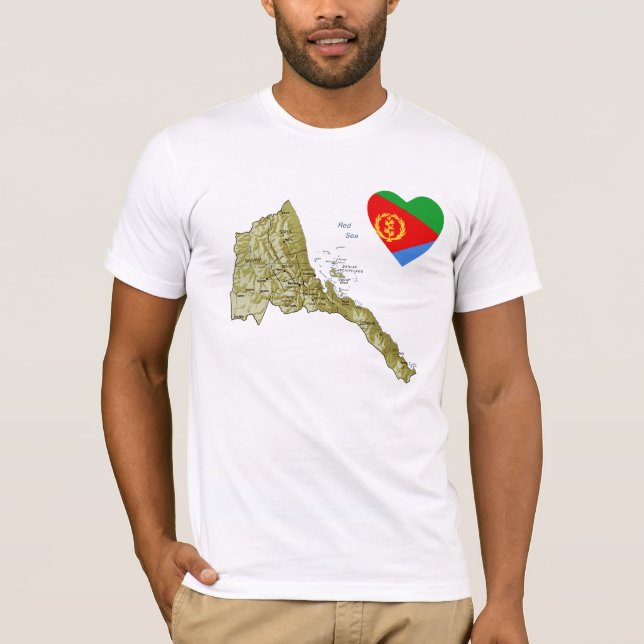 Coeur de drapeau de l'Érythrée et T-shirt de carte (Devant)