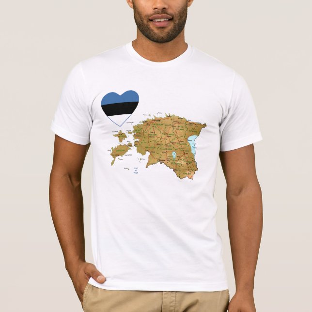 Coeur de drapeau de l'Estonie et T-shirt de carte (Devant)
