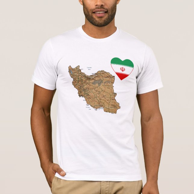 Coeur de drapeau de l'Iran et T-shirt de carte (Devant)
