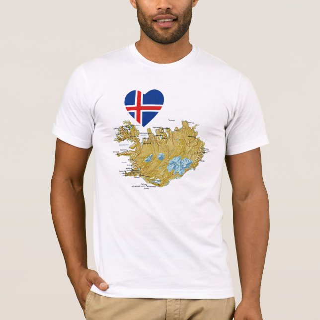 Coeur de drapeau de l'Islande et T-shirt de carte (Devant)