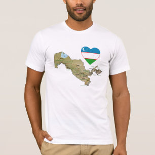 Coeur de drapeau de l'Ouzbékistan et T-shirt de