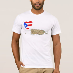 Coeur de drapeau de Porto Rico et T-shirt de carte