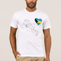 Coeur de drapeau des Bahamas + T-shirt de carte