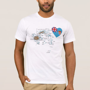 Coeur de drapeau des Fidji et T-shirt de carte
