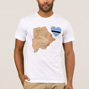 Coeur de drapeau du Botswana et T-shirt de carte