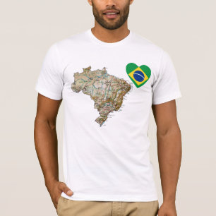 Coeur de drapeau du Brésil et T-shirt de carte