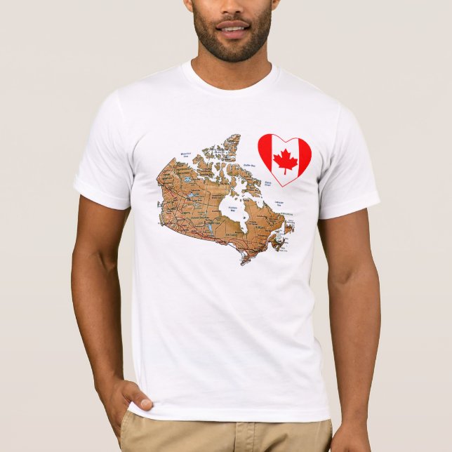 Coeur de drapeau du Canada + T-shirt de carte (Devant)