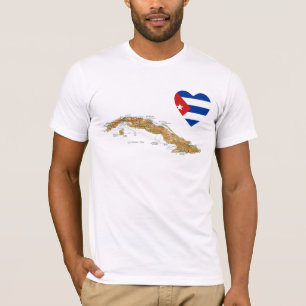 Coeur de drapeau du Cuba + T-shirt de carte