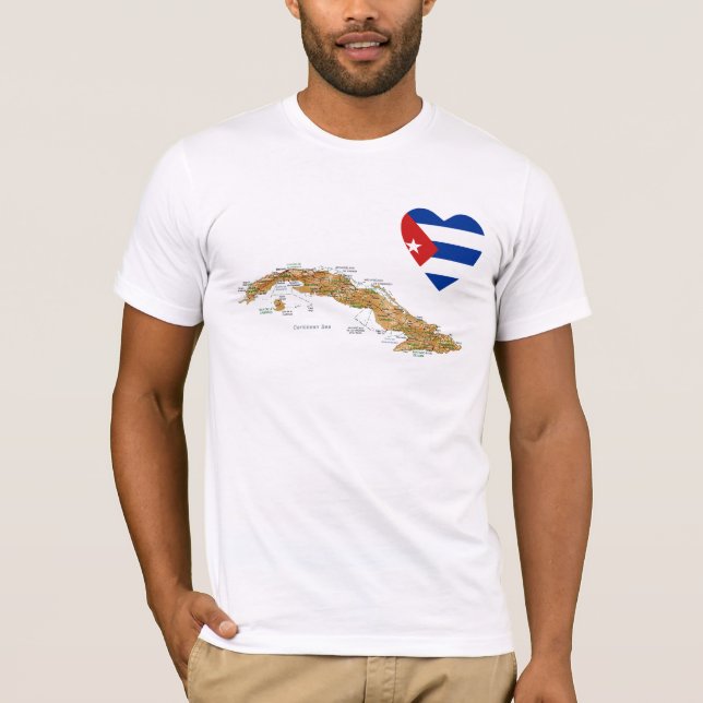 Coeur de drapeau du Cuba + T-shirt de carte (Devant)
