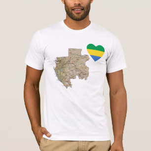 Coeur de drapeau du Gabon et T-shirt de carte