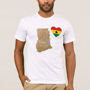 Coeur de drapeau du Ghana et T-shirt de carte