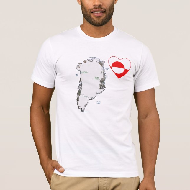 Coeur de drapeau du Groenland et T-shirt de carte (Devant)