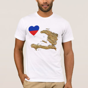 Coeur de drapeau du Haïti et T-shirt de carte