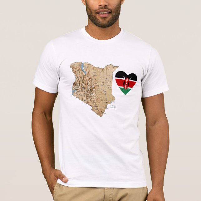 Coeur de drapeau du Kenya et T-shirt de carte (Devant)