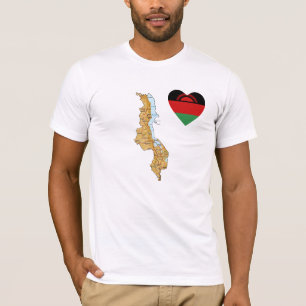 Coeur de drapeau du Malawi et T-shirt de carte