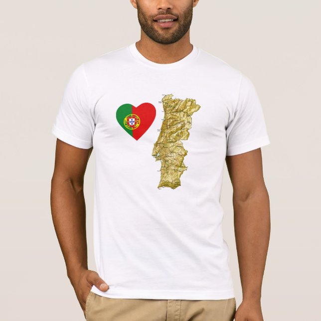 Coeur de drapeau du Portugal et T-shirt de carte (Devant)