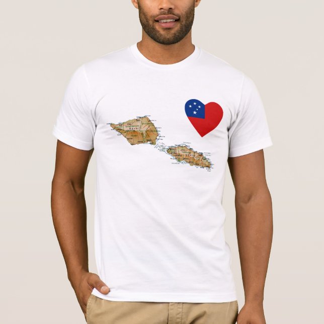 Coeur de drapeau du Samoa et T-shirt de carte (Devant)