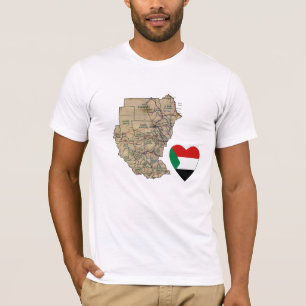 Coeur de drapeau du Soudan et T-shirt de carte