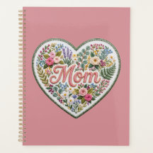 Cœur de fausse broderie florale Maman
