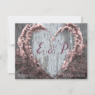 Cœur de fleur rose élégant mariage en bois de gran