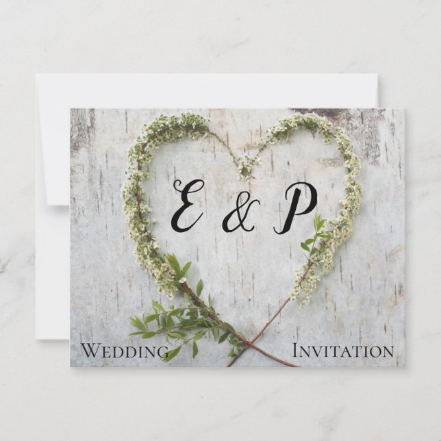 Cœur de fleurs élégant mariage rustique en écorce  (Devant)